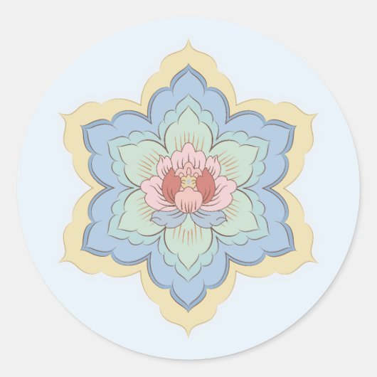 Chinesische Baoxiang-Blume in Peach & Sky Runder Aufkleber (Vorderseite)