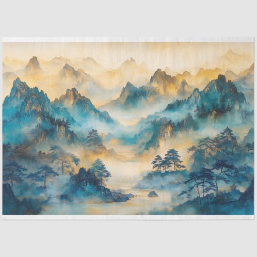 Chinesische Berge und Bäume Landschaft Decoupage Seidenpapier (Vorderseite)
