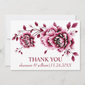 Chinesische Blume Burgund Blumenhochzeit Dankeskarte (Vorderseite)