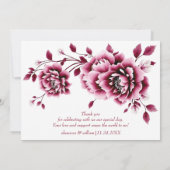 Chinesische Blume Burgund Blumenhochzeit Dankeskarte (Rückseite)