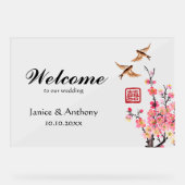 Chinesische Blume Malerei Vögel Hochzeitsempfang Acrylschild (Vorderseite)