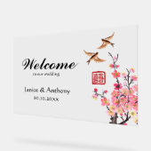 Chinesische Blume Malerei Vögel Hochzeitsempfang Acrylschild (Winkel)