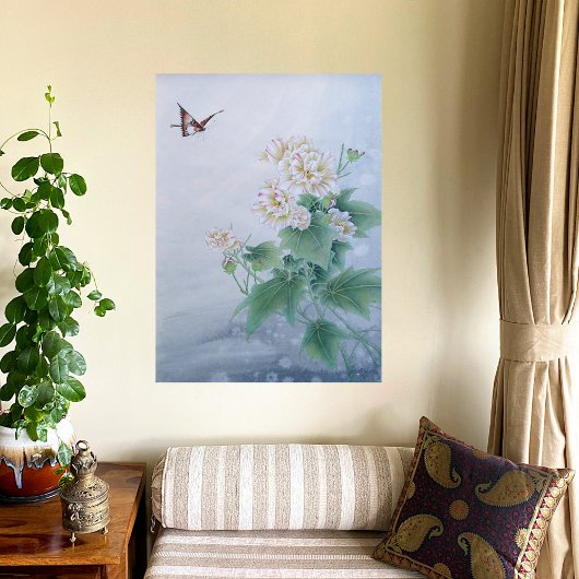 Chinesische Blume mit Butterfly Poster