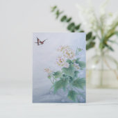 Chinesische Blume mit Butterfly Postkarte (Stehend Vorderseite)