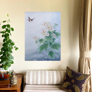 Chinesische Blume mit Schmetterling Poster
