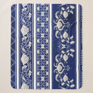Chinesische Blumen Blau: Vintage-Wasserfarbenrände Sherpadecke