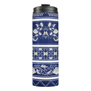 Chinesische Blumen Blau: Vintage-Wasserfarbenrände Thermosbecher