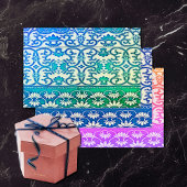Chinesische Blumen in blau-grün-tropischen Farben Geschenkpapier Set