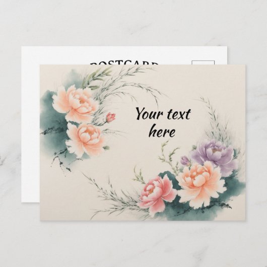 Chinesische Blumen, personalizierbare Postkarte (Vorne/Hinten)