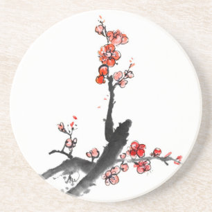 Chinesische Blumenmalerei, Pflaumenblüte Sandstein Untersetzer