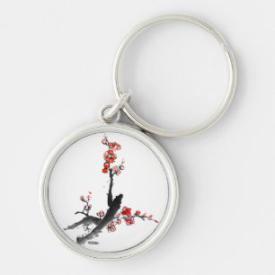 Chinesische Blumenmalerei, Pflaumenblüte Schlüsselanhänger