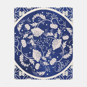 Chinesische Blumenrunde: Vintages blaues Wasser Fleecedecke