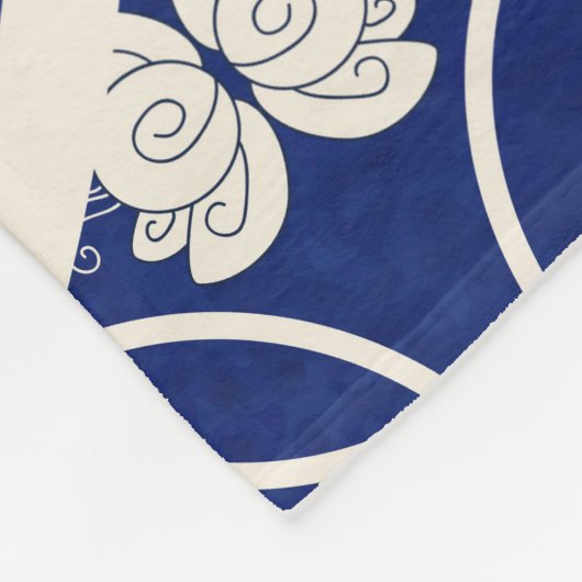 Chinesische Blumenrunde: Vintages blaues Wasser Fleecedecke (Ecke)