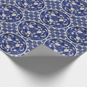 Chinesische Blumenrunde: Vintages blaues Wasser Geschenkpapier (Ecke)