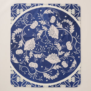 Chinesische Blumenrunde: Vintages blaues Wasser Sherpadecke