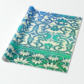 Chinesische Blüte in blau-grün Geschenkpapier (Ungerollt)