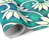 Chinesische Blüte in blau-grün Geschenkpapier (Rolleneckpunkt)