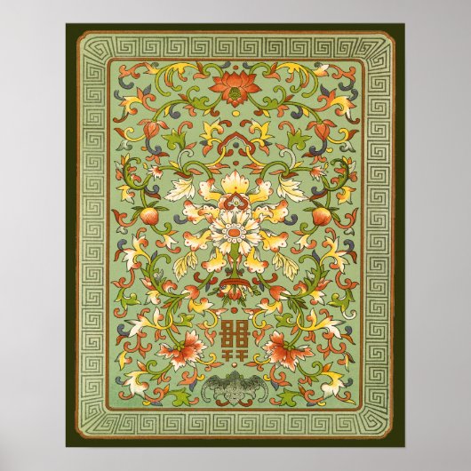 Chinesische Blütenpeony-Skulpturen auf Jade Poster (Vorne)