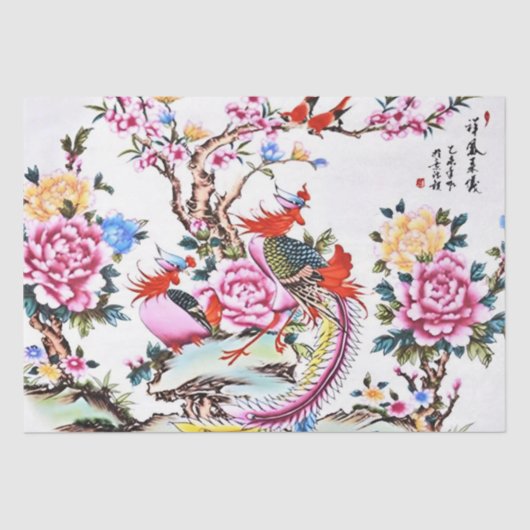 Chinesische Blütenvögel Chinoiserie Entdeckungsrei Seidenpapier (Vorderseite)