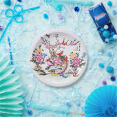 Chinesische Blütenvögel Weiße Chinoiserie Pappteller (Party)