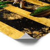 Chinesische Bonsai Tree Green Gold Black Print Poster (Ecke)