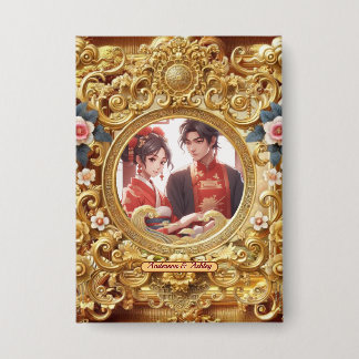 Chinesische Carvingrahmen für goldene Imitate Button