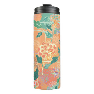 Chinesische Chrysantheme: florales oranges Muster. Thermosbecher