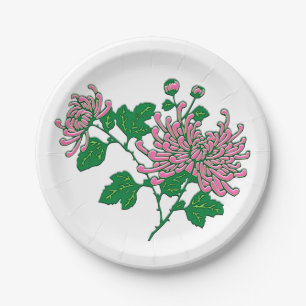Chinesische Chrysanthemen - sanftrosa Pappteller