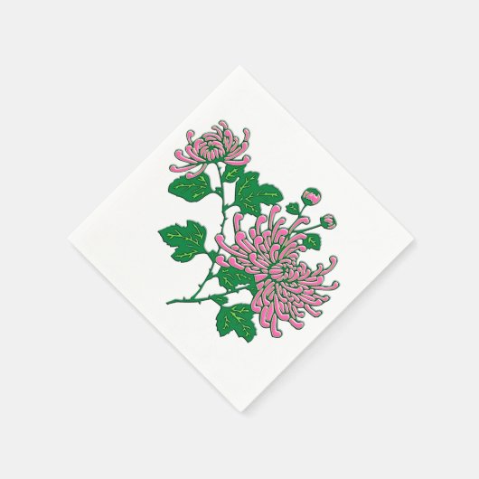 Chinesische Chrysanthemen - sanftrosa Serviette (Ecke)