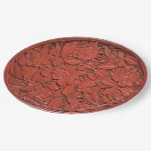 Chinesische Cinnabar Carved Floral Imitats China Pappteller (Schrägansicht)