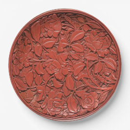 Chinesische Cinnabar Carved Floral Imitats China Pappteller