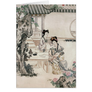 Chinesische Damen in einem Garten