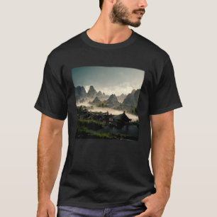 Chinesische Dorflandschaft Relistischer Octan Moun T-Shirt