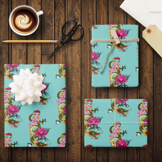 Chinesische Drache Lotus Blume Kirschblüten Geschenkpapier Set