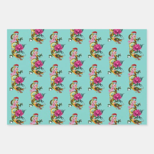 Chinesische Drache Lotus Blume Kirschblüten Geschenkpapier Set (Vorderseite 2)