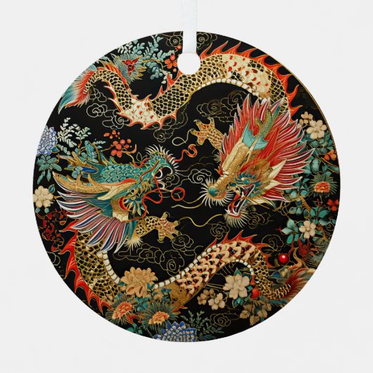 Chinesische Drachen und Blume Ornament Aus Metall (Vorderseite)