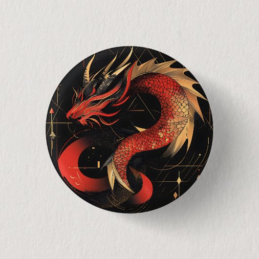 Chinesische Drachenkunst mit majestätischer Rot- u Button (Vorderseite)