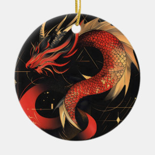 Chinesische Drachenkunst mit majestätischer Rot- u Keramik Ornament