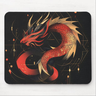 Chinesische Drachenkunst mit majestätischer Rot- u Mousepad