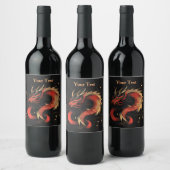 Chinesische Drachenkunst mit majestätischer Rot- u Weinetikett (Flaschen)