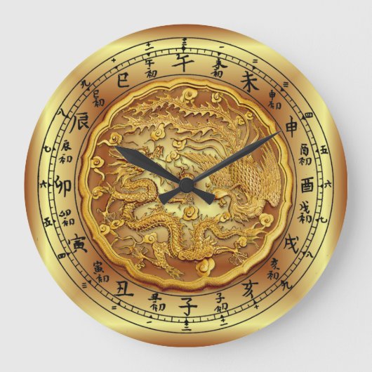 Chinesische Drachenuhr ~ Dragon und Phoenix ~ Große Wanduhr (Vorderseite)