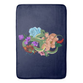 Chinesische Dragon Navy Blue Blumen Badematte (Vorderseite Vertikal)