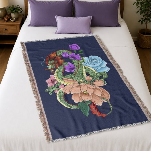 Chinesische Dragon Navy Blue Blumen Decke
