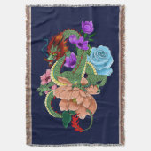 Chinesische Dragon Navy Blue Blumen Decke (Vorderseite Vertikal)
