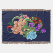 Chinesische Dragon Navy Blue Blumen Decke (Vorderseite)