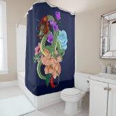 Chinesische Dragon Navy Blue Blumen Duschvorhang (Beispiel)