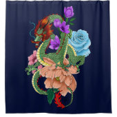 Chinesische Dragon Navy Blue Blumen Duschvorhang (Vorderseite)