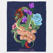 Chinesische Dragon Navy Blue Blumen Fleecedecke (Vorderseite)