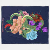 Chinesische Dragon Navy Blue Blumen Fleecedecke (Vorderseite (Horizontal))