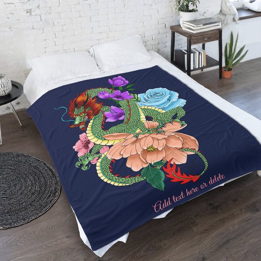 Chinesische Dragon Navy Blue Blumen Fleecedecke